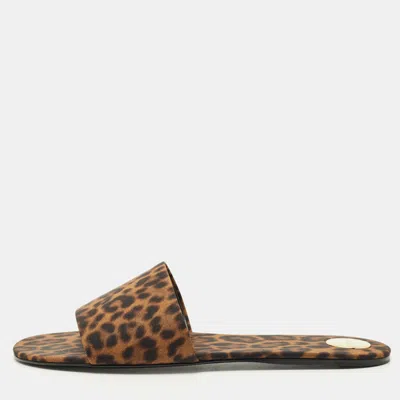 Pre-owned Saint Laurent Brown Leopard Print Grosgrain Carlyle Flat Slides Size 39