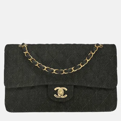 Pre-owned Chanel Black Denim Medium Classic Double Flap Shoulder Bag
