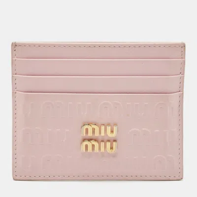 Pre-owned Miu Miu Pink Monogram Embossed Leather Logo Card Holder