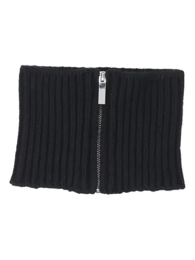 Sa Su Phi Ribbed Knit Scarf With Central Silver Zipper In Blue