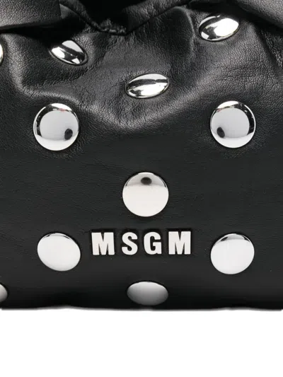 Msgm Studded Shoulder Bag In Black