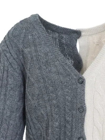 Moschino Cable Knit Color Block Long Sleeve Sweater In Gray