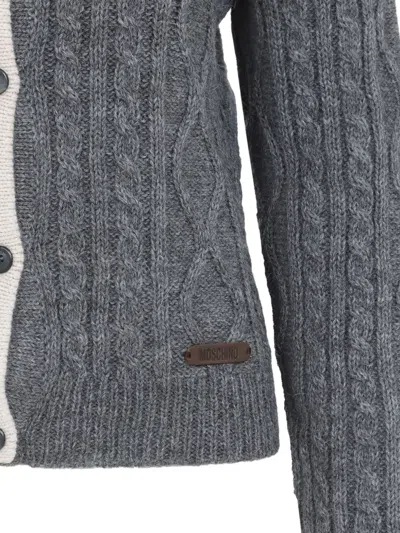 Moschino Cable Knit Color Block Long Sleeve Sweater In Gray