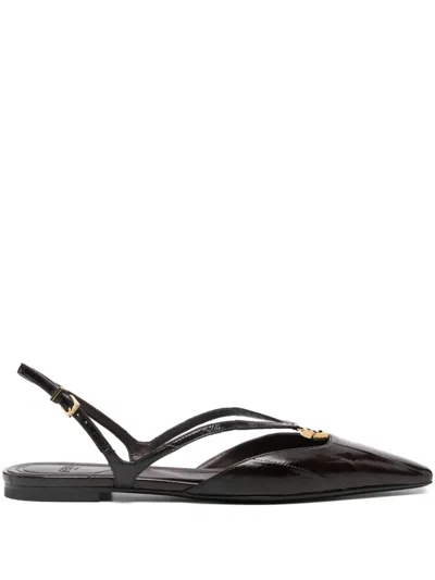 Fendi Leather Slingback Ballet Flats With Square Toe In Black