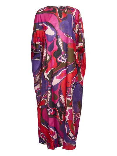 Pucci Abstract-pattern Print Draped Dress In Blue