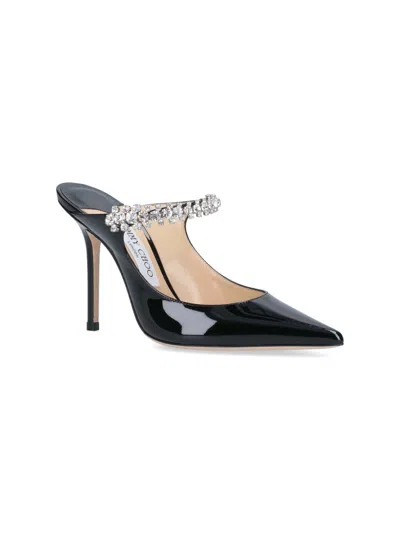 Jimmy Choo Bing 100 Black Patent Leather Clog With Crystal Strap In Black