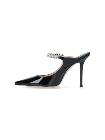 Jimmy Choo Bing 100 Black Patent Leather Clog With Crystal Strap In Black
