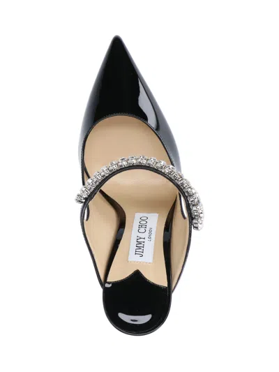 Jimmy Choo Bing 100 Black Patent Leather Clog With Crystal Strap In Black