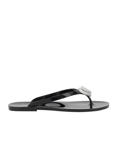 Machmach Mach  Mach Double Heart Embellished Flip Flops In Black