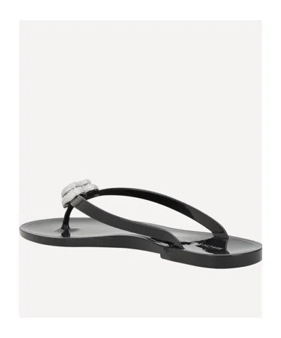 Machmach Mach  Mach Double Heart Embellished Flip Flops In Black