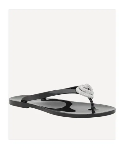 Machmach Mach  Mach Double Heart Embellished Flip Flops In Black