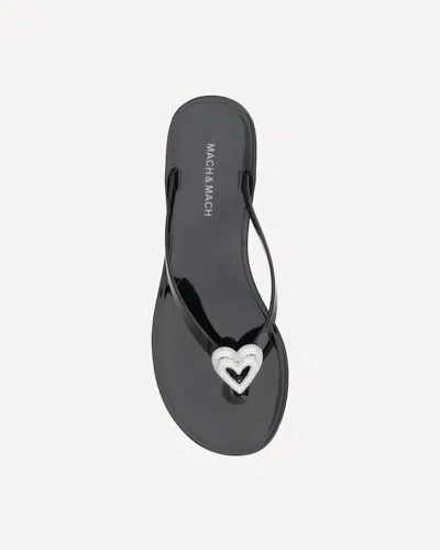 Machmach Mach  Mach Double Heart Embellished Flip Flops In Black