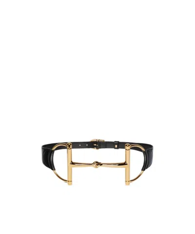 Gucci Wide Belt With Oversized Horsebit In Black