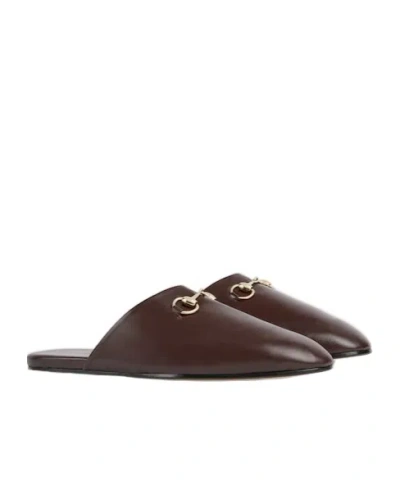 Gucci Dark Brown Nappa Leather Slippers In Brown