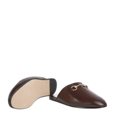 Gucci Dark Brown Nappa Leather Slippers In Brown