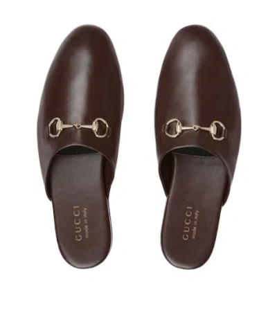 Gucci Dark Brown Nappa Leather Slippers In Brown