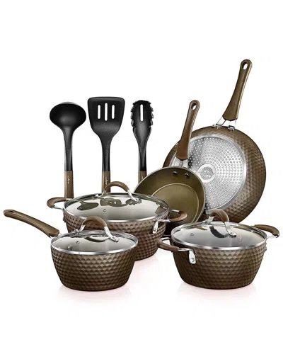Nutrichef 11pc Brown Diamond Nonstick Cookware Set In Brown