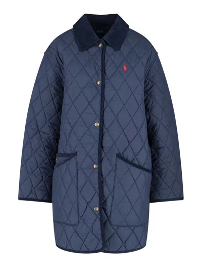 Polo Ralph Lauren Corduroy Collar Quilted Front Pockets Jacket In Blue