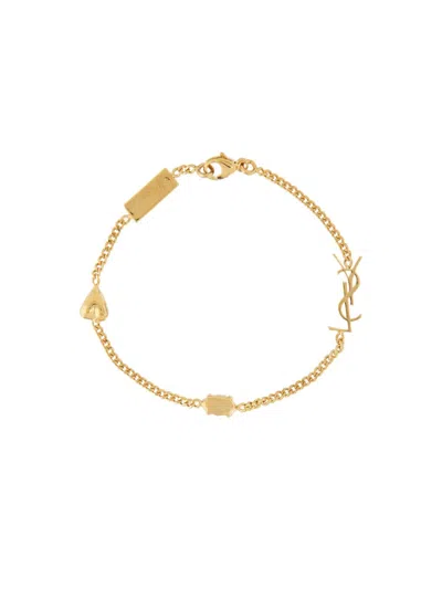 Saint Laurent Logo Charm Bracelet In Gold