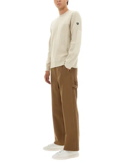 Belstaff Ribbed Long Sleeve Crew Neck Sweater In Neutral