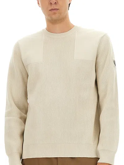 Belstaff Ribbed Long Sleeve Crew Neck Sweater In Neutral