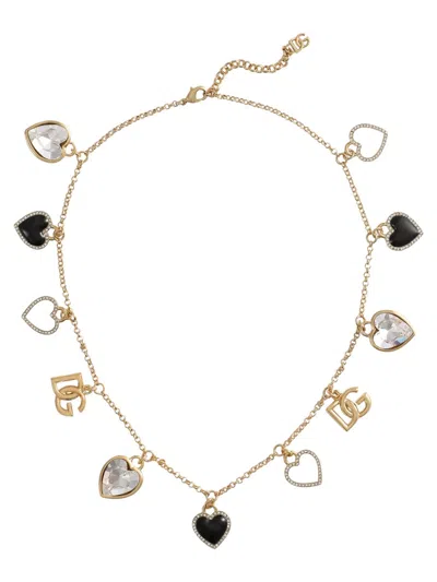 Dolce & Gabbana Adjustable Heart Charm Necklace Crystal Embellishments In Multi