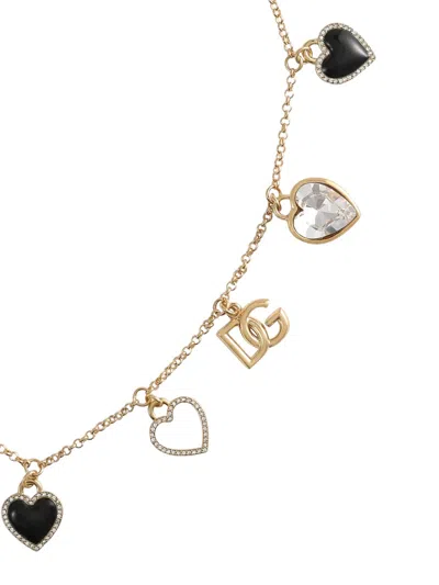 Dolce & Gabbana Adjustable Heart Charm Necklace Crystal Embellishments In Multi