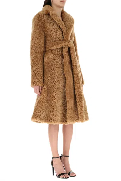 Bottega Veneta Women Camel Shearling Coat In Brown