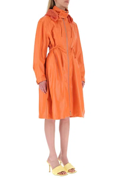 Bottega Veneta Women Orange Leather Parka In Orange