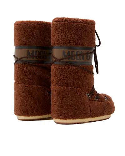Moon Boot Icon Faux Leather-trimmed Fleece Snow Boots In Brown