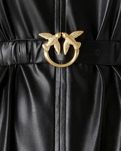 Pinko Short Black Leather-effect Dress In Black