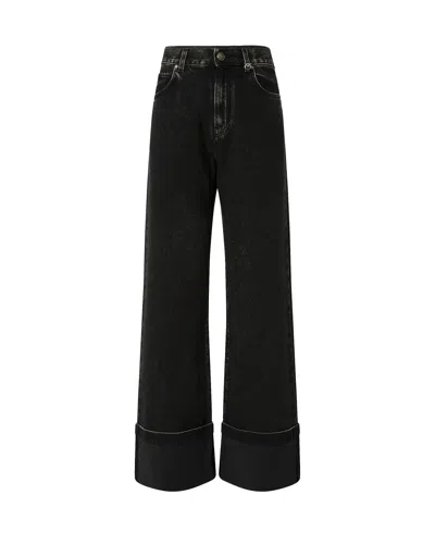 Pinko Wide-leg Jeans In Black Denim In Black