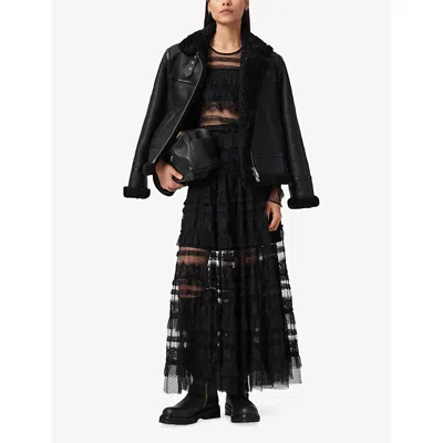 Allsaints Lorel Shearling Flying Jacket In Black