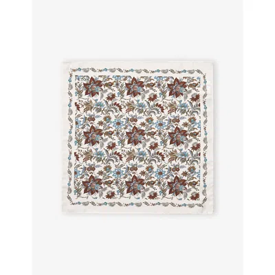 Eton Mens Beige Floral-print Silk Pocket Squar In Burgundy