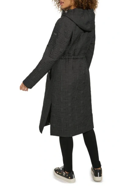 Karl Lagerfeld Double L Quilted Hooded Long Anorak In Black