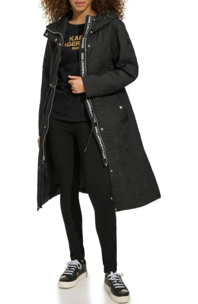 Karl Lagerfeld Double L Quilted Hooded Long Anorak In Black