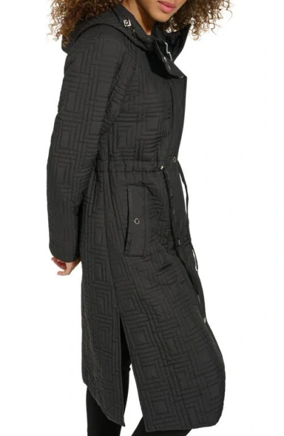 Karl Lagerfeld Double L Quilted Hooded Long Anorak In Black