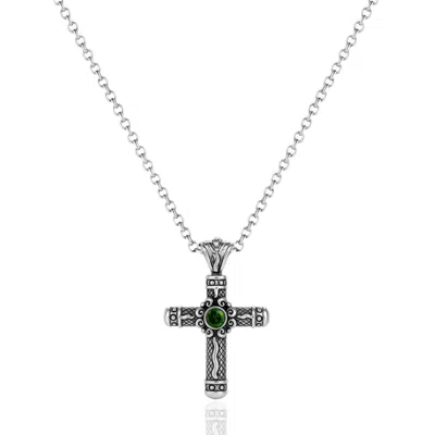 Unaloe Green / Silver Necklace With Emerald Cross Pendant – Sterling Silver Women's Jewelry In Gray