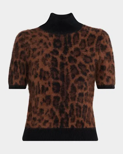 Adam Lippes Ari Leopard Print Brushed Cashmere Sweater In Brown