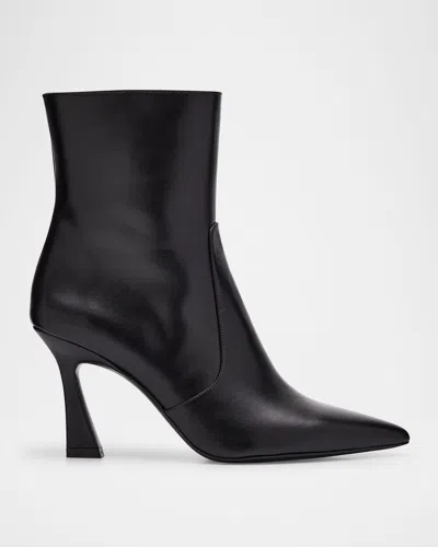 Stuart Weitzman Vinnie Leather Zip Booties In Black