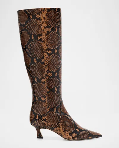 Stuart Weitzman Vinnie Snake-embossed Leather Knee-high Boots In Brown