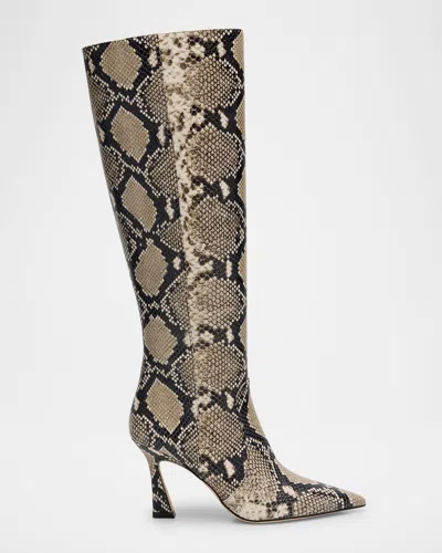 Stuart Weitzman Vinnie Snake-printed Leather Knee Boots In Brown
