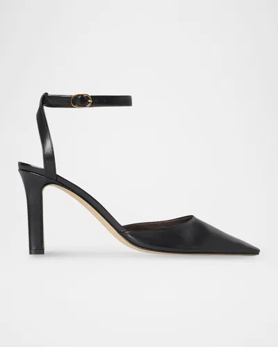 The Row Carla Leather Ankle-strap Pumps In Black