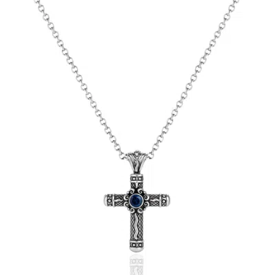 Unaloe Silver / Blue Necklace With Sapphire Cross Pendant – Sterling Silver Women's Jewelry In Metallic