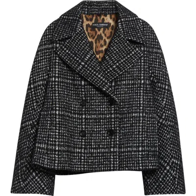 Dolce & Gabbana Short Double-breasted Checked Coat Dolce E Gabbana In Black