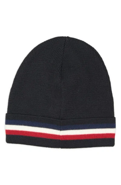 Moncler Tricolor Stripe Ribbed Wool Beanie In Black