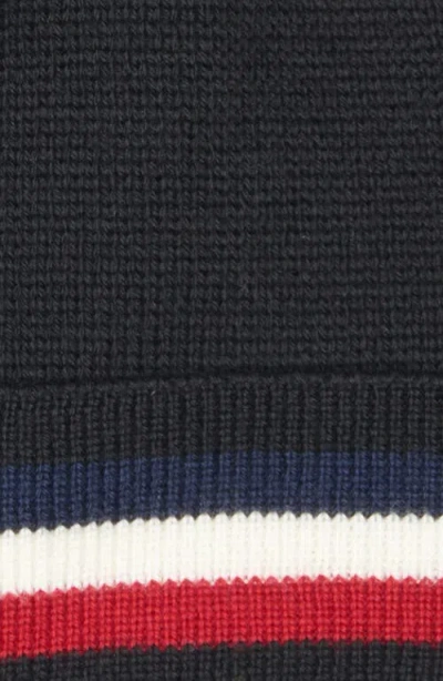 Moncler Tricolor Stripe Ribbed Wool Beanie In Black