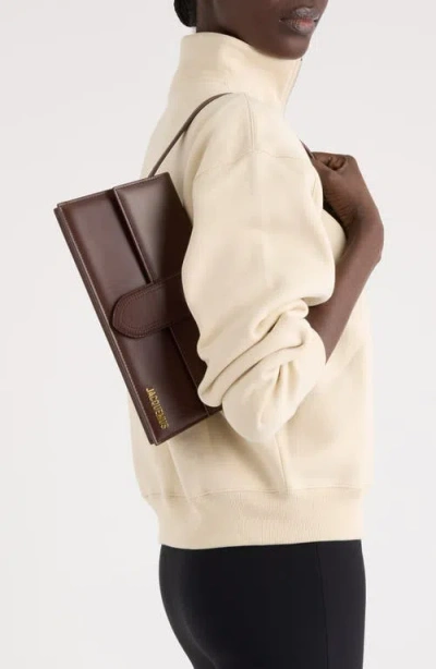 Jacquemus Women Chocolate Brown Gold-tone Logo Lettering Single Top Handle Flap-buckle Fastening In Brown