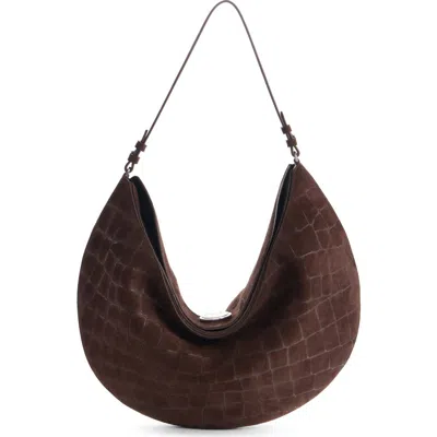 Jacquemus Le Calisso Rond Large Brown Shoulder Bag With Adjustable Strap And Embossed Crodocile Effect In Leat