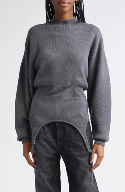 Jean Paul Gaultier High Neck Bat Sleeves Lingerie Garter Pullover Sweater In Gray